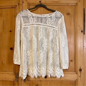 Knox Rose Women’s Cotton Blend Cream Lace Blouse Sz L